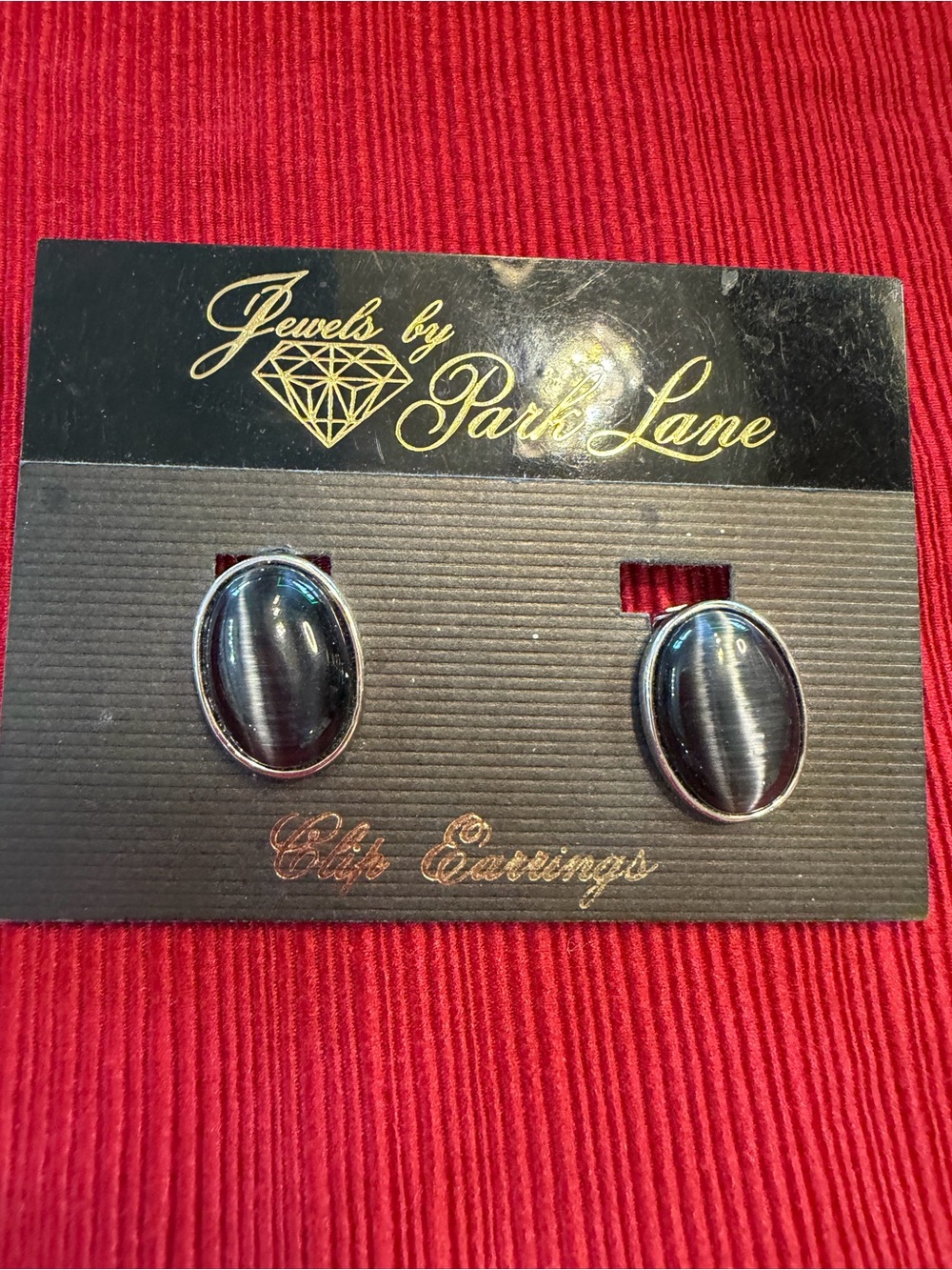 Vintage Park Lane Gray Cat’s-Eye Oval Clip-On Earrings New